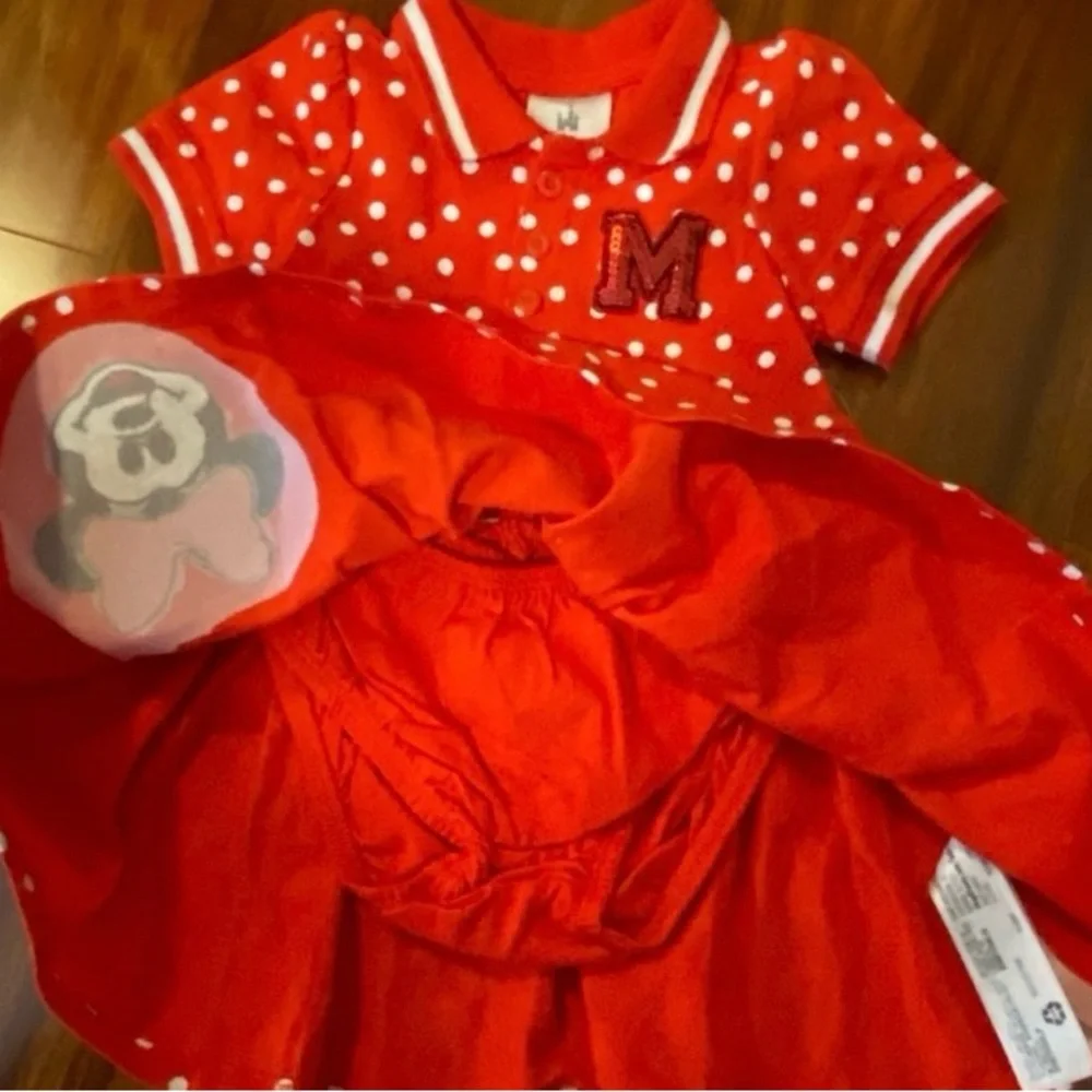 Disney Baby Red Polka Dot Minnie Polo Dress with Sequin Bow Patch